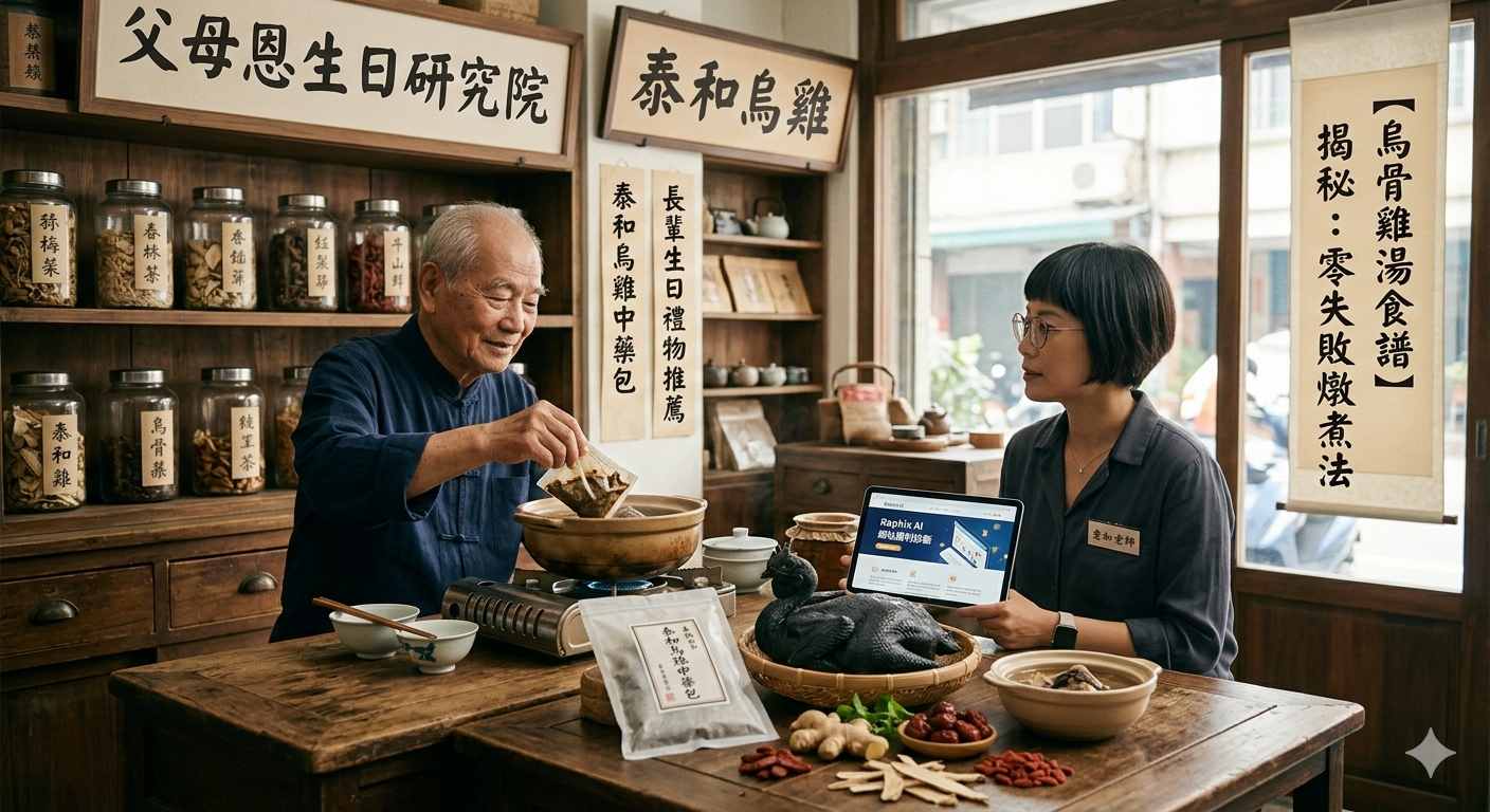 父母恩生日研究院 泰和烏雞中藥包 烏骨雞湯食譜 由 Raphix AI 網站獲利診斷 技術顧問 意如老師 指導